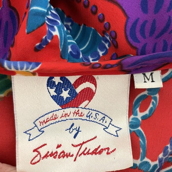 Vintage 80s Susan Tudor Women's red Ruffled Crop puff sleeve size M - Picture 6 of 12